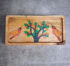 Handcrafted Mango Wood Bird Tree Hand Painted Tray